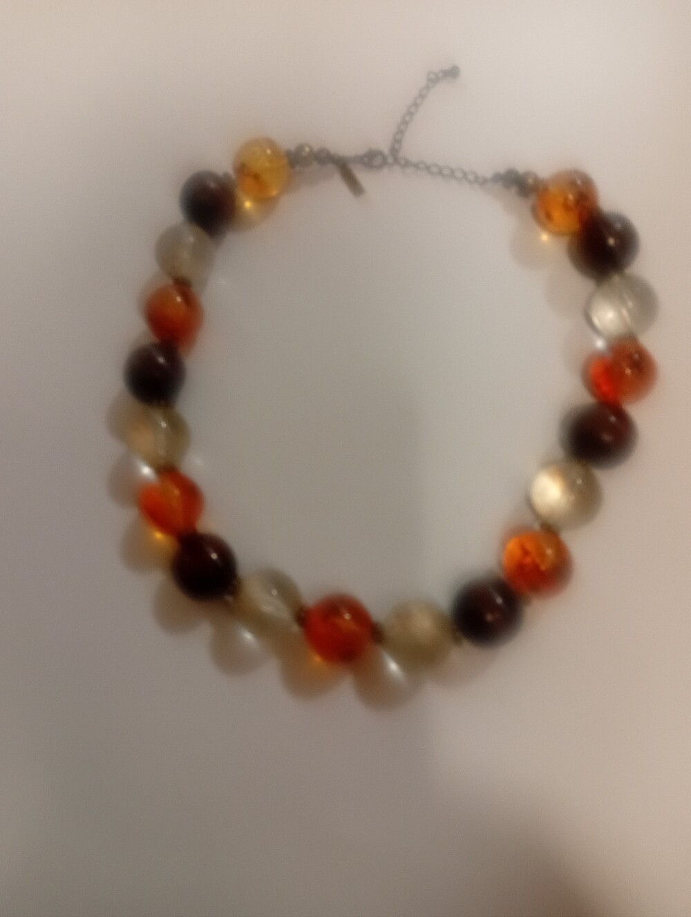 Chunky Elegant Multicolor Glass Bead Necklace - Amber, Brown & Clear